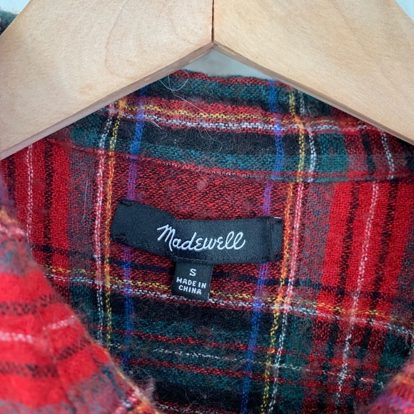 MADEWELL red/green wool plaid buttonup long sleeve - Picture 2 of 7